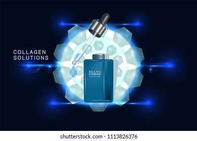 Beauty product, blue cosmetic container with advertising background ready to use, luxury skin care ad, illustration 3d vector.	