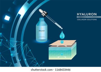 Beauty product, blue cosmetic container with advertising background ready to use, luxury skin care ad, vector illustration.	