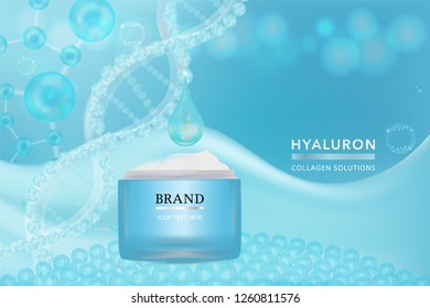 Beauty product, blue cosmetic container with advertising background ready to use, luxury skin care ad. illustration vector.