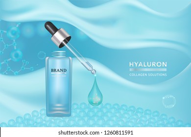 Beauty product, blue cosmetic container with advertising background ready to use, luxury skin care ad. illustration vector.