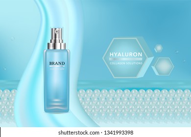 Beauty product, blue cosmetic container with advertising background ready to use, luxury skin care ad, illustration vector.