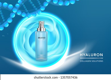 Beauty product, blue cosmetic container with advertising background ready to use, luxury skin care ad, illustration vector.	
