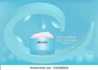 Beauty product, blue cosmetic container with advertising background ready to use, luxury skin care ad, 3d illustration vector