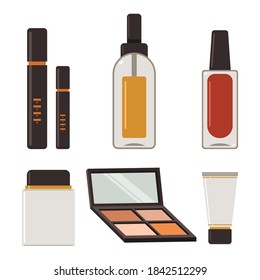 Beauty product and cosmetics vector flat set isolated on a white background.
