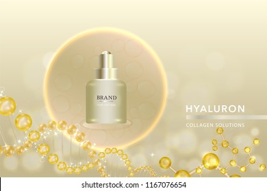 Beauty product, gold cosmetic container with advertising background ready to use, luxury skin care ad, vector illustration.	