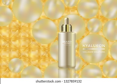 Beauty product, gold cosmetic container with advertising background ready to use, luxury skin care ad, illustration vector.