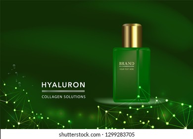 Beauty product, green cosmetic container with advertising background ready to use, luxury skin care ad, illustration vector.