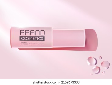 Beauty product on pink background and rose petals . abstract background .  Mockup illustration . Realistic vector illustration .