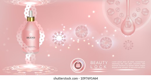 Beauty product, pink cosmetic container with advertising background ready to use, technology concept skin care ad, illustration vector.