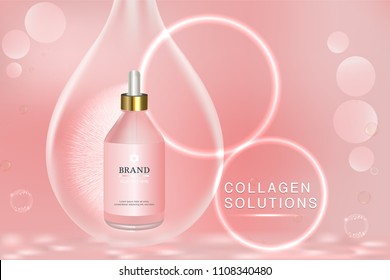 Beauty product, pink cosmetic container with advertising background ready to use, luxury skin care ad, vector 3d illustration.	
