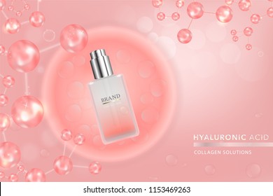 Beauty product, pink cosmetic container with advertising background ready to use, luxury skin care ad, vector illustration.	