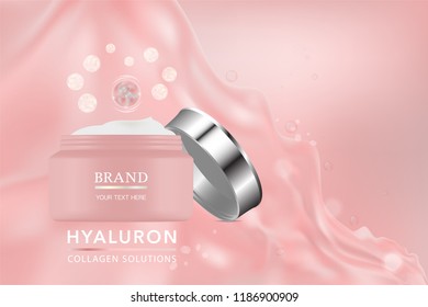 Beauty product, pink cosmetic container with advertising background ready to use, holiday concept skin care ad, cream jar in 3d illustration.