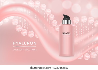 Beauty product, pink cosmetic container with advertising background ready to use, luxury skin care ad. illustration vector.
