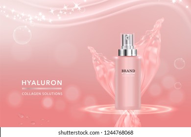 Beauty product, pink cosmetic container with advertising background ready to use, luxury skin care ad. illustration vector.