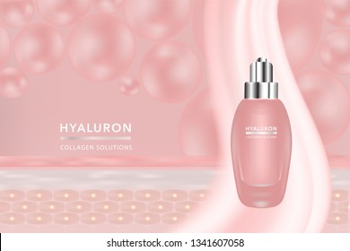 Beauty product, pink cosmetic container with advertising background ready to use, luxury skin care ad, illustration vector.	
