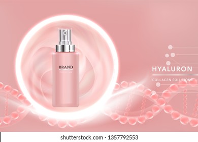 Beauty product, pink cosmetic container with advertising background ready to use, luxury skin care ad, illustration vector.