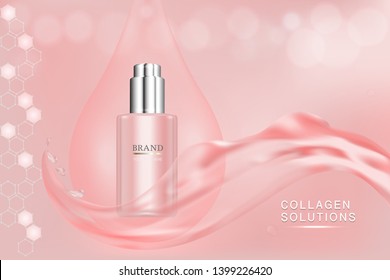 Beauty product, pink cosmetic container with advertising background ready to use, luxury skin care ad, illustration vector.
