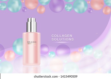 Beauty product, pink cosmetic container with colourful advertising background ready to use, luxury skin care ad.	