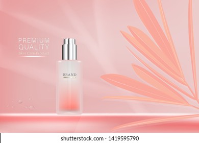 Beauty product, pink cosmetic container with advertising background ready to use, luxury skin care ad, illustration vector.