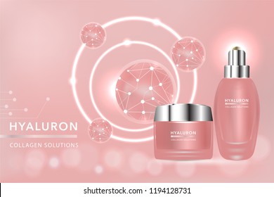Beauty product, pink cosmetic containers with advertising background ready to use, luxury skin care ad, illustration vector.	