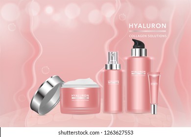 Beauty product, pink cosmetic containers with advertising background ready to use, luxury skin care ad. illustration vector.