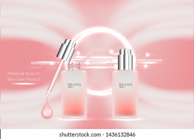 Beauty product, pink cosmetic containers with advertising background ready to use, luxury skin care ad, illustration vector.	
