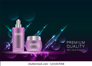 Beauty product, purple cosmetic containers with advertising background ready to use, luxury skin care ad, illustration vector.	