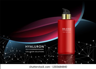 Beauty product, red cosmetic container with advertising background ready to use, luxury skin care ad, illustration vector.