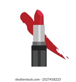 Produto de beleza batom vermelho com traço isolado no fundo branco. Ilustração vetorial