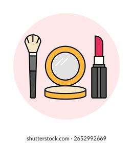 Vetor de produto de beleza - Lipstick, Compacto e ícones de Clipart de Pincel