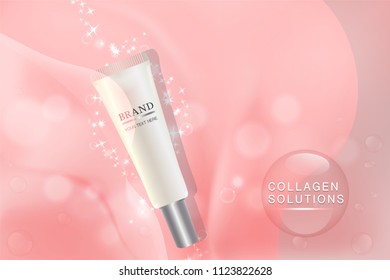 Beauty product, white cosmetic container with pink advertising background ready to use, luxury skin care ad, vector illustration.