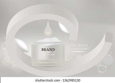 Beauty product, white cosmetic container with advertising background ready to use, luxury skin care ad, 3d illustration vector.