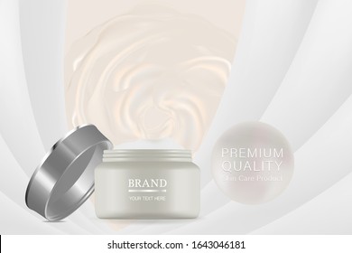 Beauty product, white cosmetic container with advertising background ready to use, luxury skin care ad, illustration vector.	