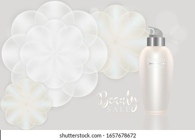 Beauty product, white cosmetic container with advertising background ready to use, luxury skin care ad, illustration vector.	