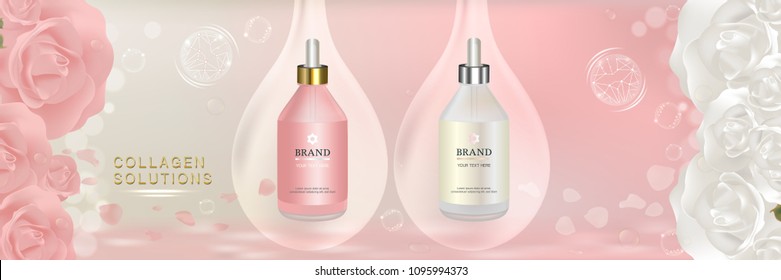 Beauty Product, white and pink cosmetic containers with advertising background ready to use, luxury skin care ad, illustration vector.