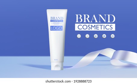 Beauty product,cosmetic product mock up with blue background, luxury skin care ad, illustration vector.