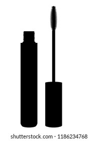 Beauty products black mascara tube and brush set.