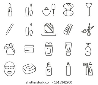 Beauty Products Or Cosmetics Icons Thin Line Black & White Set Big