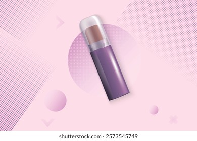 Beauty Products Floating With Halftone Effects On Pink Background. Aesthetic Feminine Glam Sale Design Vector Illustration For E-commerce, Moble, Web, Landing Page, Etc.