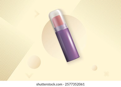 Beauty Products Floating With Halftone Effects On Yellow Background. Aesthetic Feminine Glam Sale Design Vector Illustration For E-commerce, Moble, Web, Landing Page, Etc.