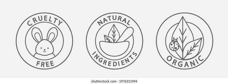 Beauty Products Icon Badge Vector. Cruelty Free; Natural Ingredients And Organic Symbol.