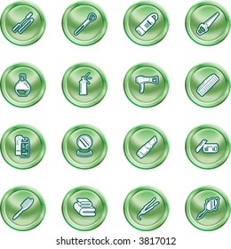 Beauty products icon set A series of design elements or icons relating to beauty, cosmetics makeup, hair care etc.
