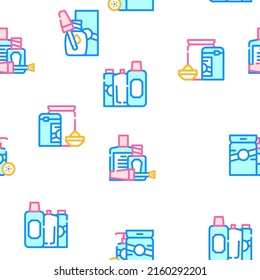 Beauty Products Makeup Vector Seamless Pattern Color Line Illustration