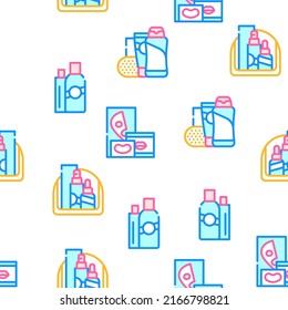 Beauty Products Makeup Vector Seamless Pattern Color Line Illustration
