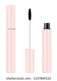 Beauty products rose gold mascara tube and brush set.