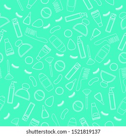 Beauty products seamless pattern on mint background