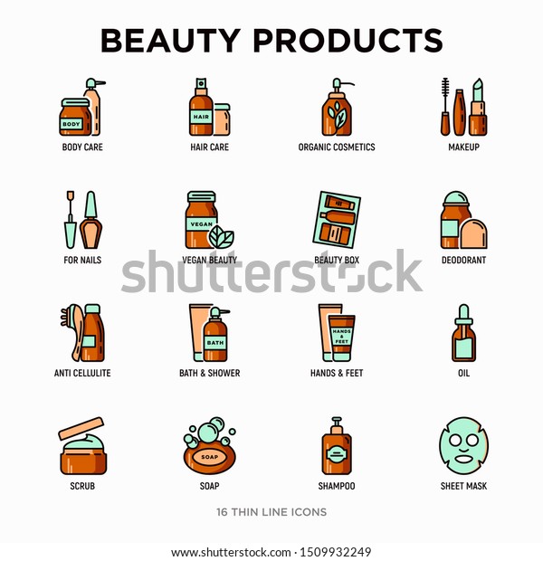 Beauty Products Thin Line Icons Set Stock Vector Royalty Free