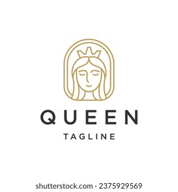 Reina de belleza con plantilla de diseño de logotipo de línea de corona