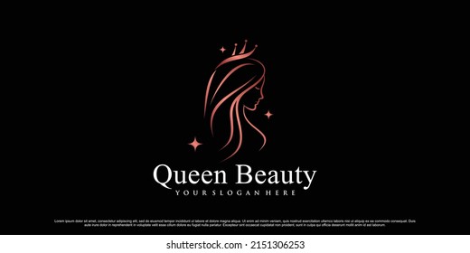 Beauty queen icon logo design inspiration for women with line art style Premium Vector