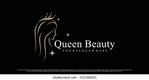 Beauty queen icon logo design inspiration for women with line art style Premium Vector